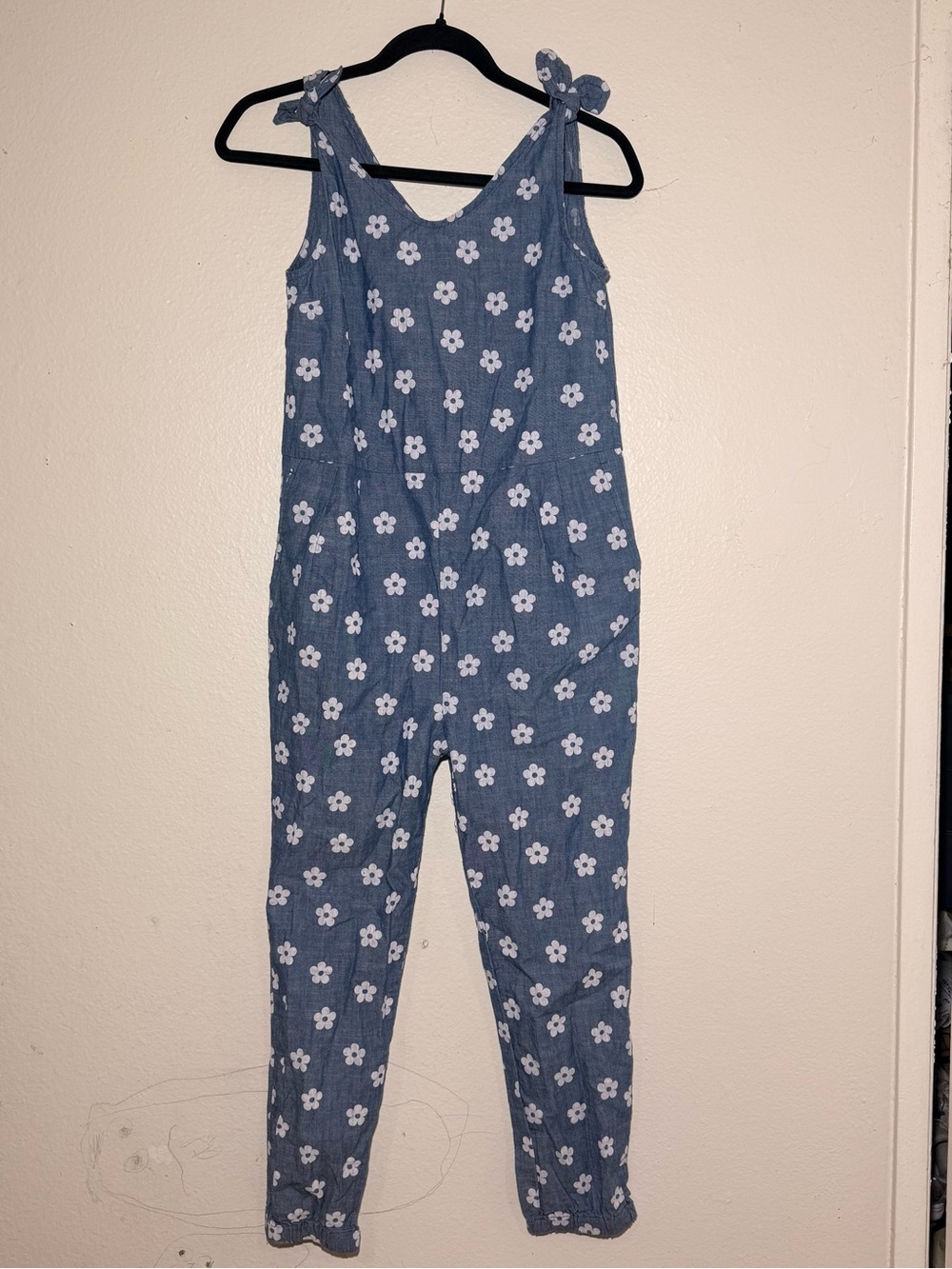 Crewcuts by J.Crew blue floral chambray girls jumpsuit size 12